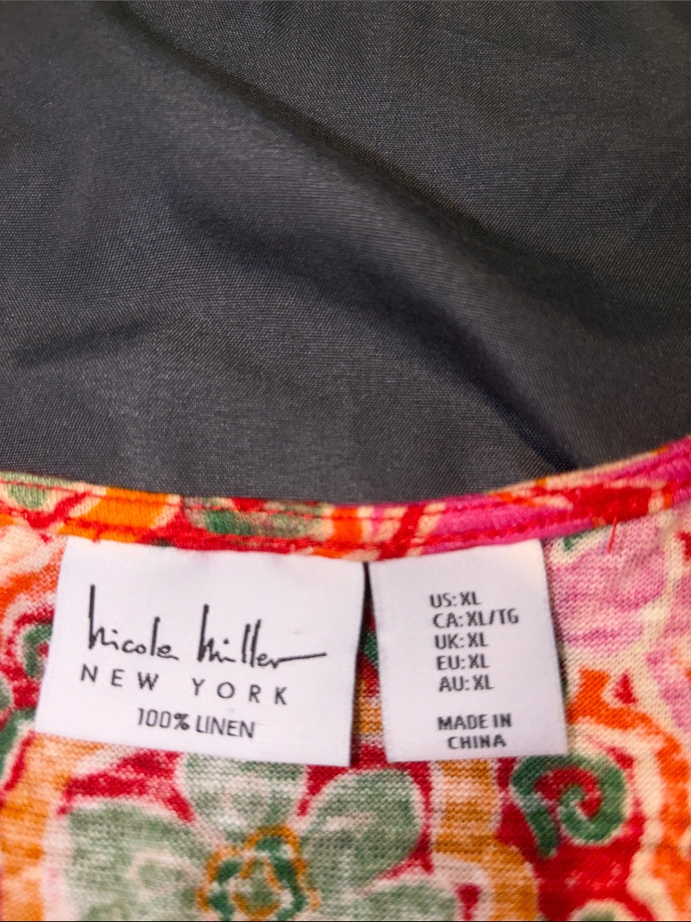 Nicole Miller Linen Multicolor Floral Short-Sleeve Blouse - Picture 2 of 7